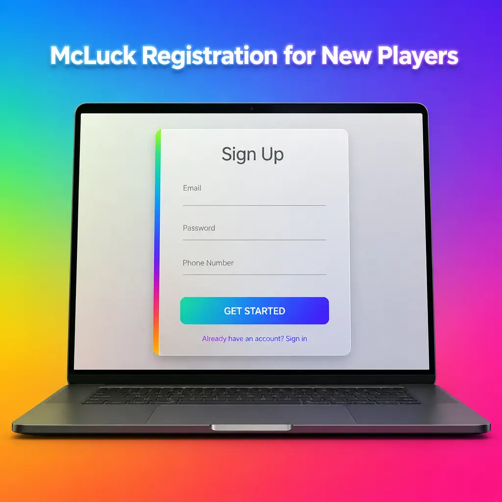 McLuck registration form on a laptop screen